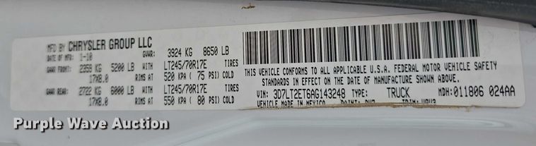 image for item DT6904 2010 Dodge Ram 2500 utility bed pickup truck