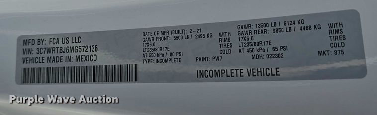 image for item DT6909 2021 Dodge  Ram 3500 utility bed pickup truck