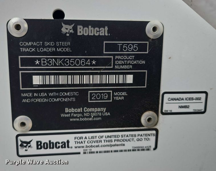 image for item DT6983 2019 Bobcat T595 tracked skid steer loader