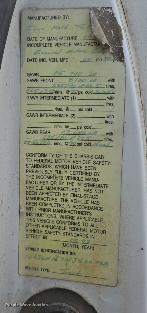 image for item DT6987 1992 GMC TopKick crane truck