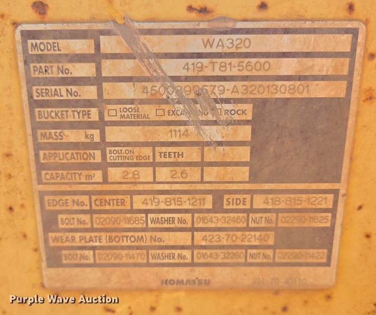 image for item DT7232 2014 Komatsu WA320-7 wheel loader