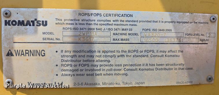 image for item DT7232 2014 Komatsu WA320-7 wheel loader