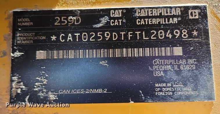 image for item DT7233 2019 Caterpillar 259D tracked skid steer loader