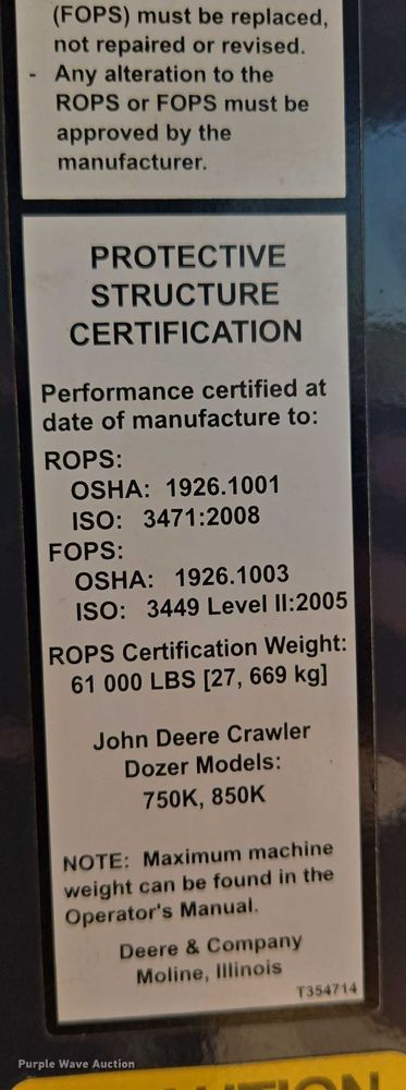 image for item DT7234 2015 John Deere 750K XLT dozer