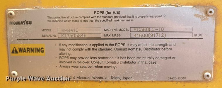image for item DT7237 2014 Komatsu PC360LC-10 excavator