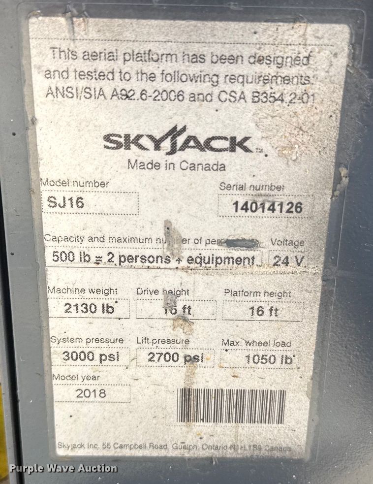 image for item DU7911 2018 Skyjack SJ16 vertical lift