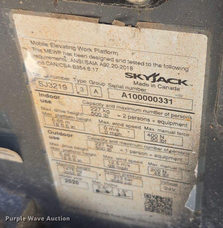 image for item DU7913 2020 Skyjack SJ3219 scissor lift
