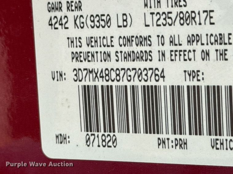 image for item DU9191 2007 Dodge Ram 3500 Quad Cab flatbed pickup truck