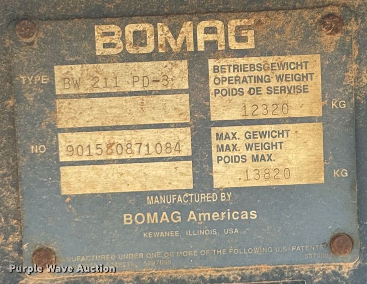 image for item DU9236 Bomag BW211 PD-3 single drum vibratory roller