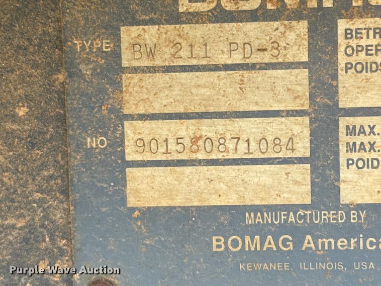 image for item DU9236 Bomag BW211 PD-3 single drum vibratory roller