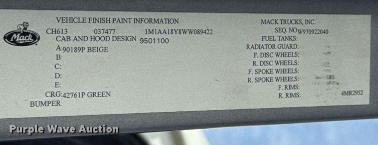 image for item DU9254 1998 Mack CH613 flatbed truck with mud mixing system