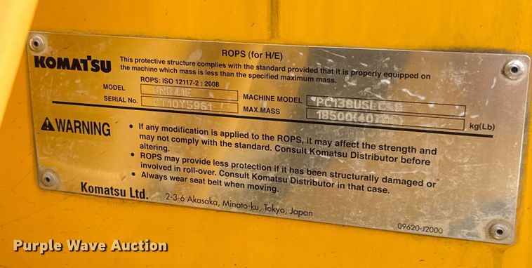 image for item DU9257 2011 Komatsu PC138USLC-8 excavator