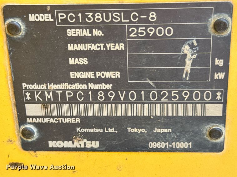 image for item DU9257 2011 Komatsu PC138USLC-8 excavator