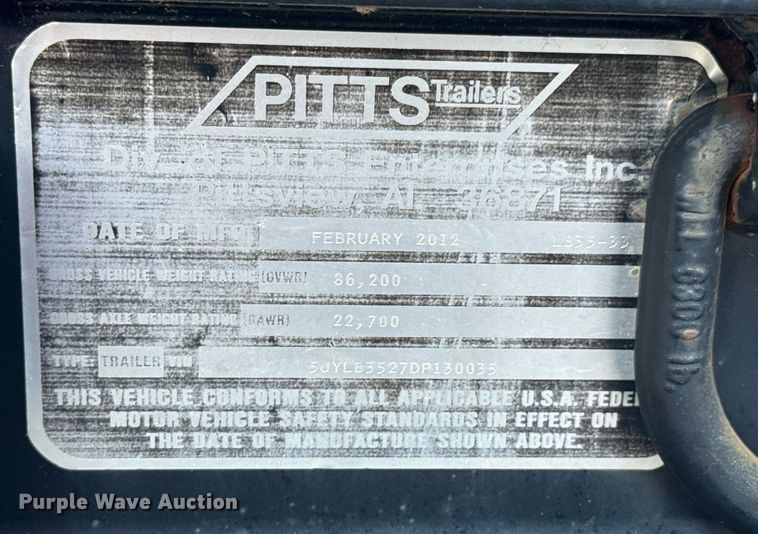 image for item DU9259 2013 Pitts Trailers drop deck equipment trailer
