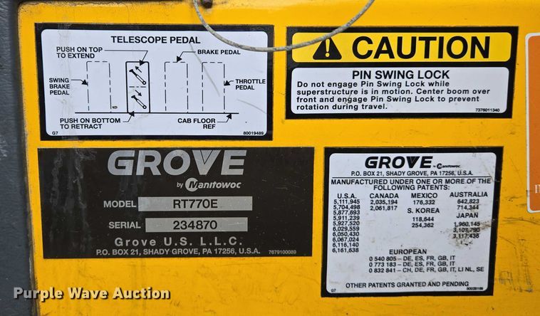 image for item DW7023 2015 Grove RT770E crane