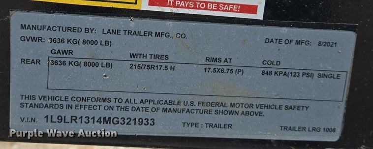 image for item DW7081 2021 Lane reel trailer