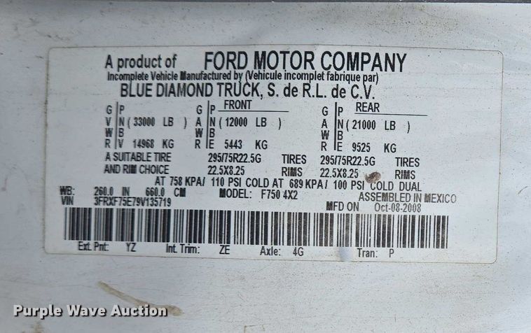 image for item DW7082 2009 Ford  F750 Super Duty XLT hydrovac truck