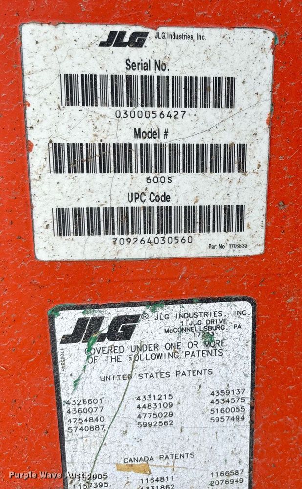 image for item DW7107 2001 JLG 600 SJ boom lift