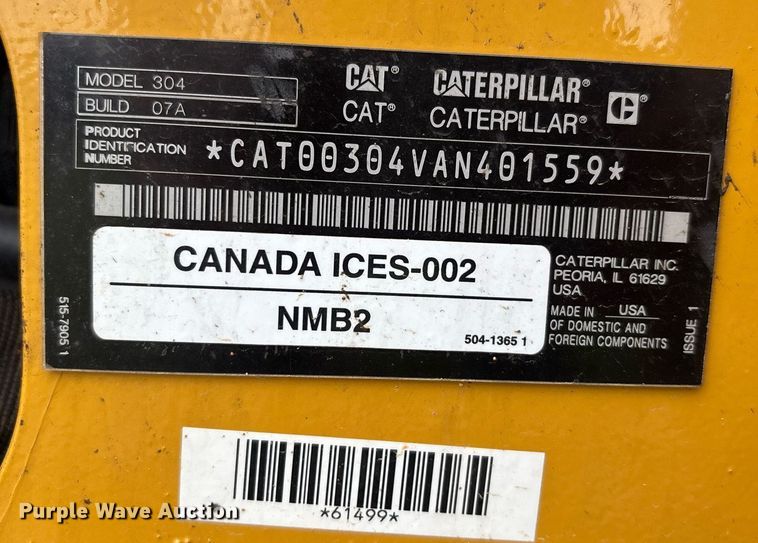 image for item DW7120 2023 Caterpillar 304 mini excavator