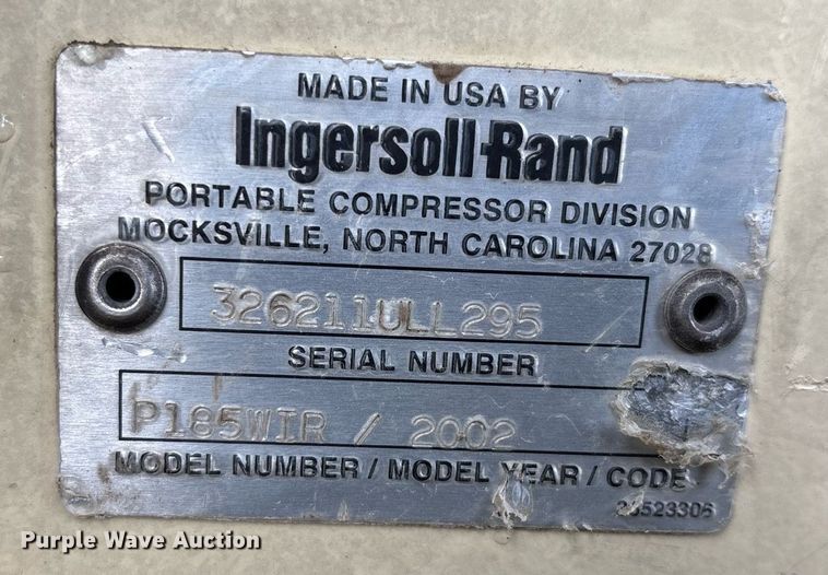 image for item DW7122 2002 Ingersoll Rand P185WIR air compressor