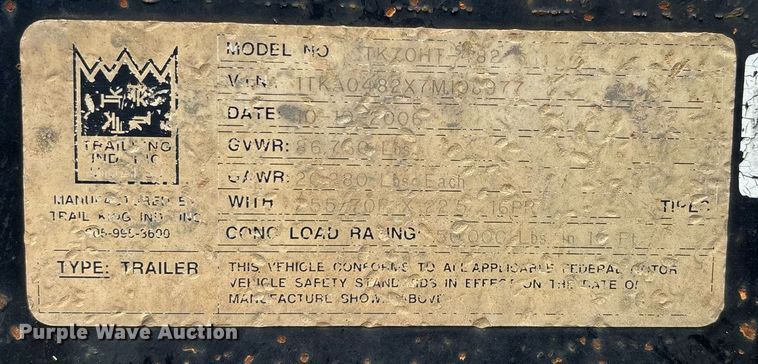 image for item DW7128 2007 Trail King drop deck hydraulic tail equipment trailer