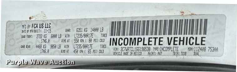 image for item DW7131 2016 Dodge Ram 3500 Crew Cab utility bed pickup truck