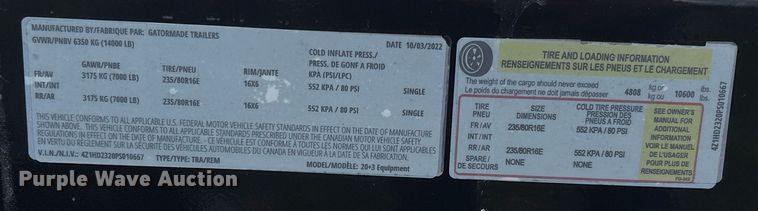 image for item DW7140 2023 Gatorade 20-3 equipment equipment trailer