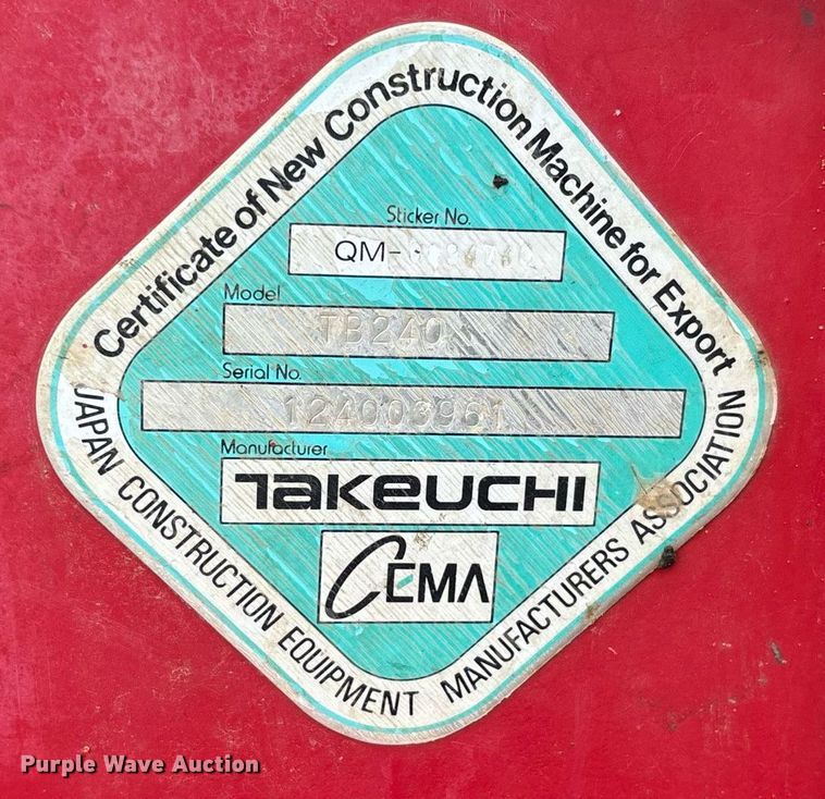 image for item DW7141 2018 Takeuchi TB240 mini excavator