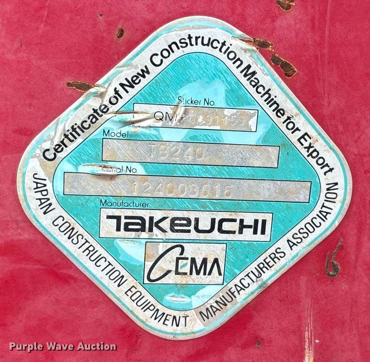 image for item DW7142 2018 Takeuchi TB240 mini excavator