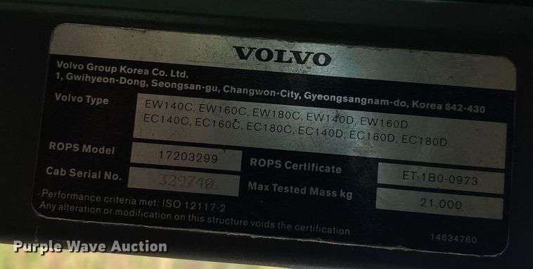 image for item DW7163 2013 Volvo EC140D L excavator