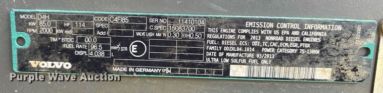 image for item DW7163 2013 Volvo EC140D L excavator