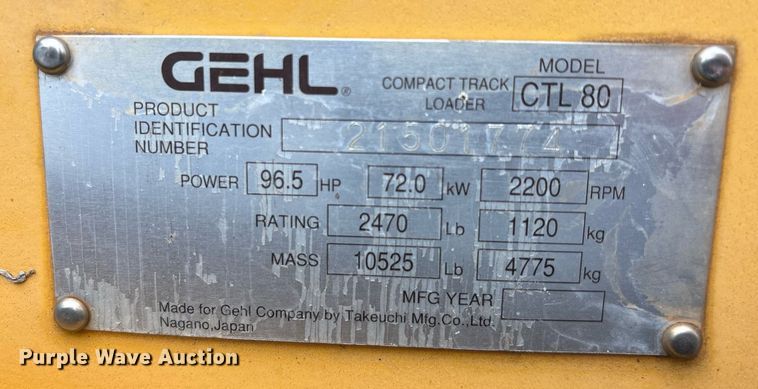 image for item DW7164 2005 Gehl CTL 80 tracked skid steer loader