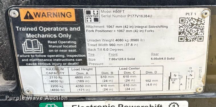 image for item DW7167 2020 Hyster H50FT forklift