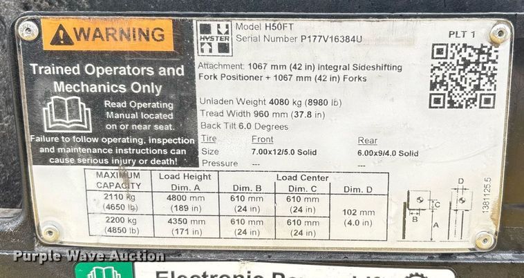 image for item DW7167 2020 Hyster H50FT forklift