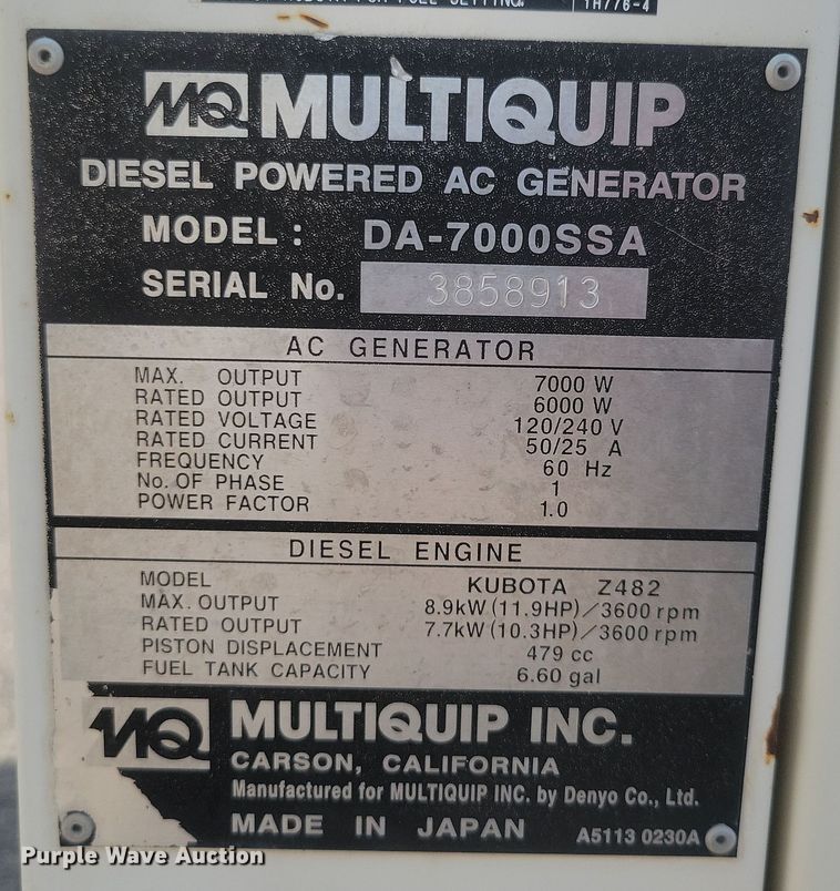 image for item DX7000 Multiquip Whisperwatt DA-7000SSA generator