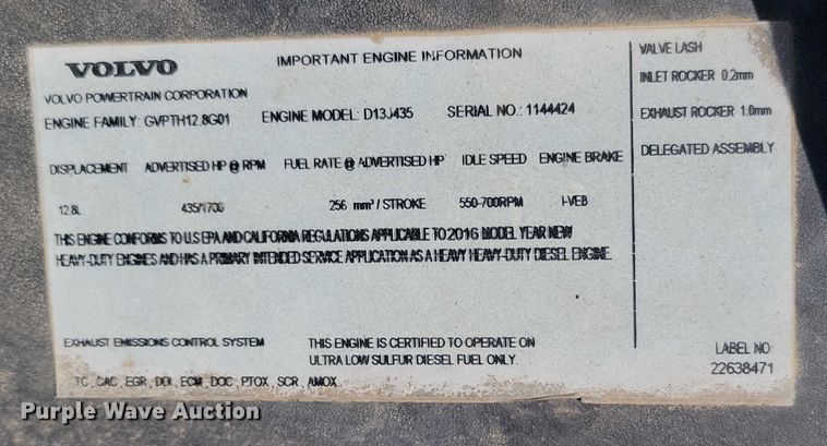 image for item DX7139 2017 Volvo VHD64F dump truck