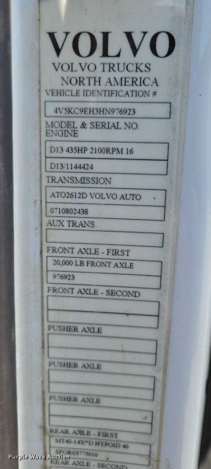 image for item DX7139 2017 Volvo VHD64F dump truck