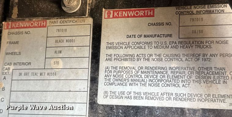 image for item DY0253 1999 Kenworth T800 dump truck