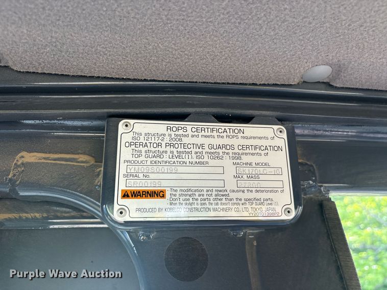 image for item DY0673 2019 Kobelco SK170LC-10 excavator