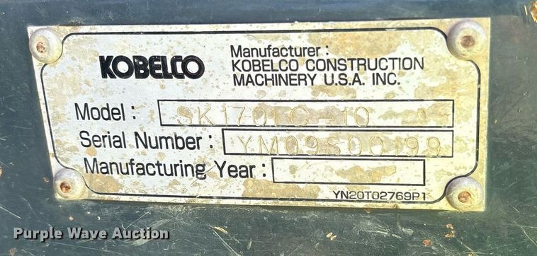 image for item DY0673 2019 Kobelco SK170LC-10 excavator