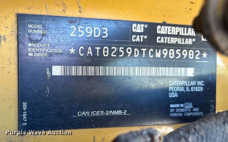 image for item DY0693 2020 Caterpillar 259D3 tracked skid steer loader