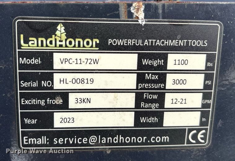 image for item DY0750 2023 LandHonor VPC-11-72W skid steer plate compactor