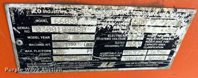 image for item DY8093 2014 JLG 660SJ boom lift