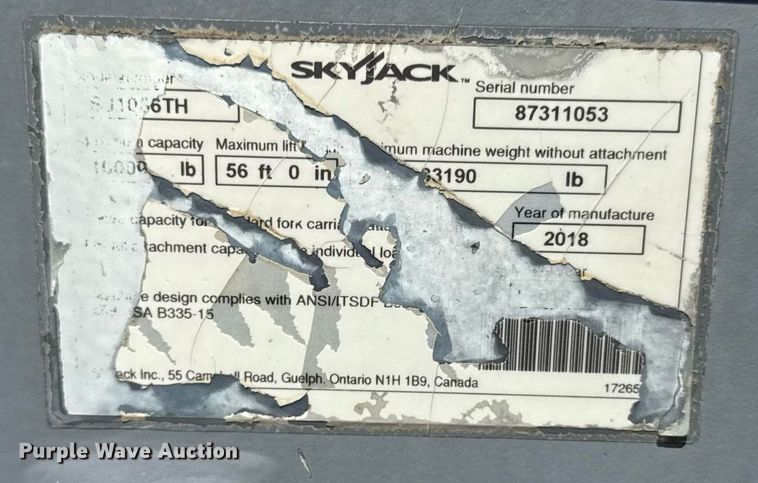 image for item DY8094 2018 Skyjack SJ1056TH telehandler
