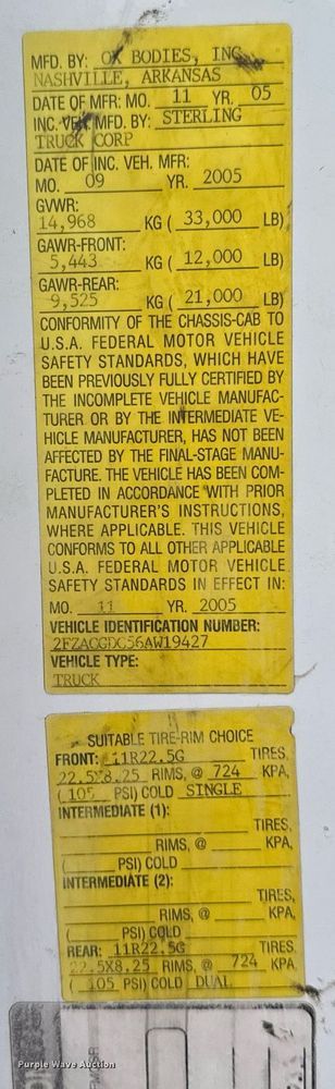 image for item DZ8990 2006 Sterling Acterra dump flatbed truck