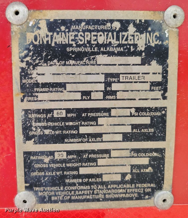 image for item EA2460 1999 Fontaine Specialized TH55-FLD lowboy equipment trailer