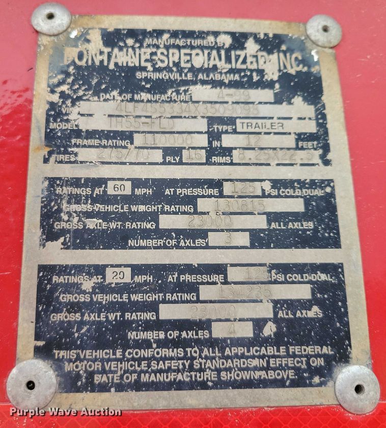 image for item EA2460 1999 Fontaine Specialized TH55-FLD lowboy equipment trailer