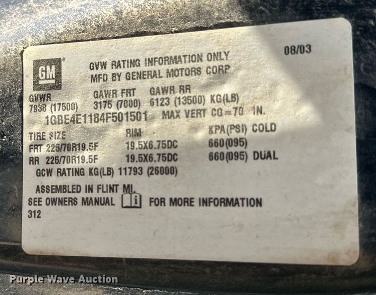 image for item EB2691 2004 Chevrolet C4500 Crew Cab dump truck