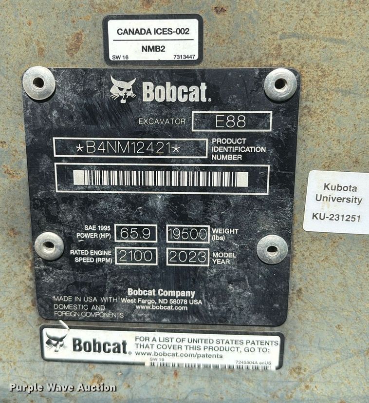 image for item EC3702 2023 Bobcat E88 R2-Series mini excavator