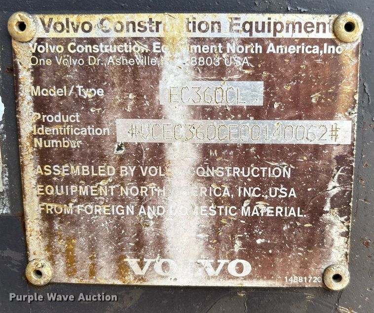 image for item EC3720 2008 Volvo EC360CL excavator